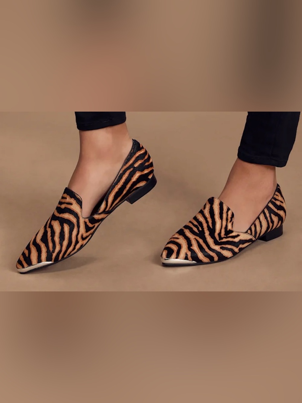 Dolce Vita Devon Black Multi Tiger Print Cow Hair Pointed-Toe Loafers NWOB US  8